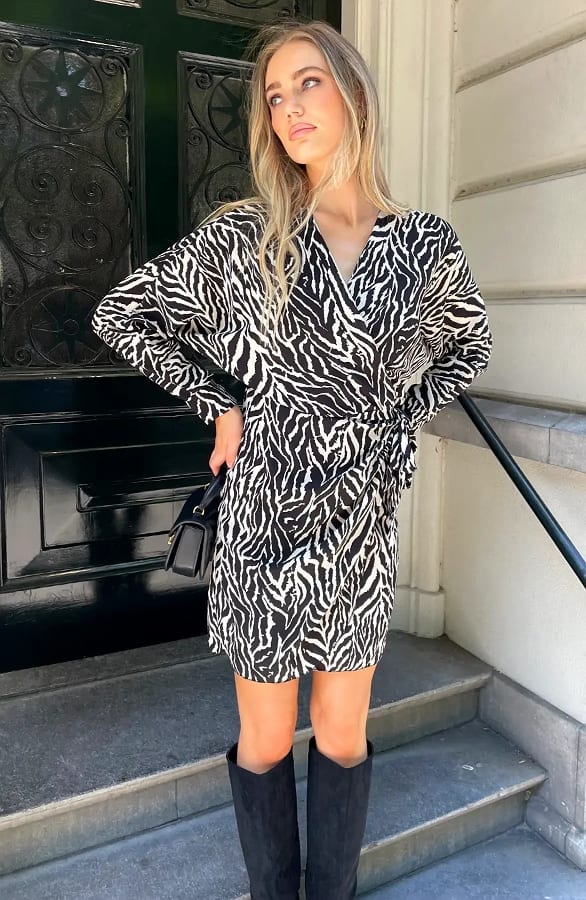 Wrap Jurk Zebra Longsleeve Beige