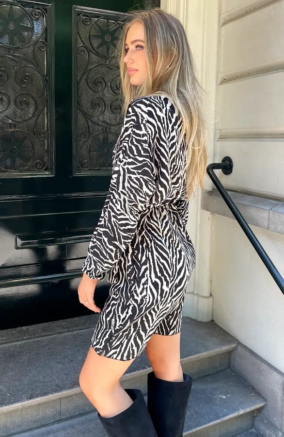 Wrap Jurk Zebra Longsleeve Beige – jurken, foto 5