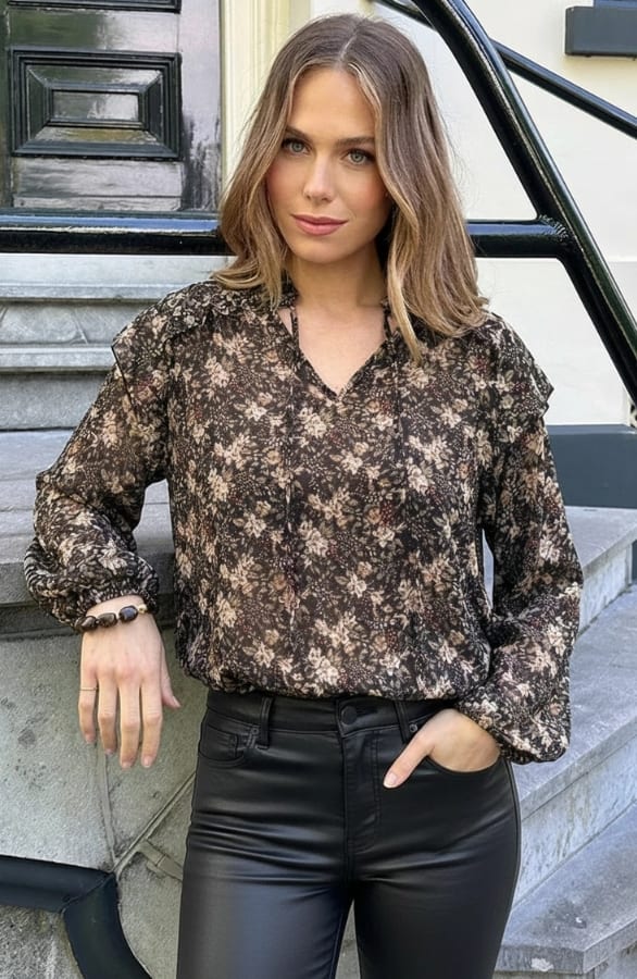 Bloemenprint Blouse Beige Army – blouses, foto 4