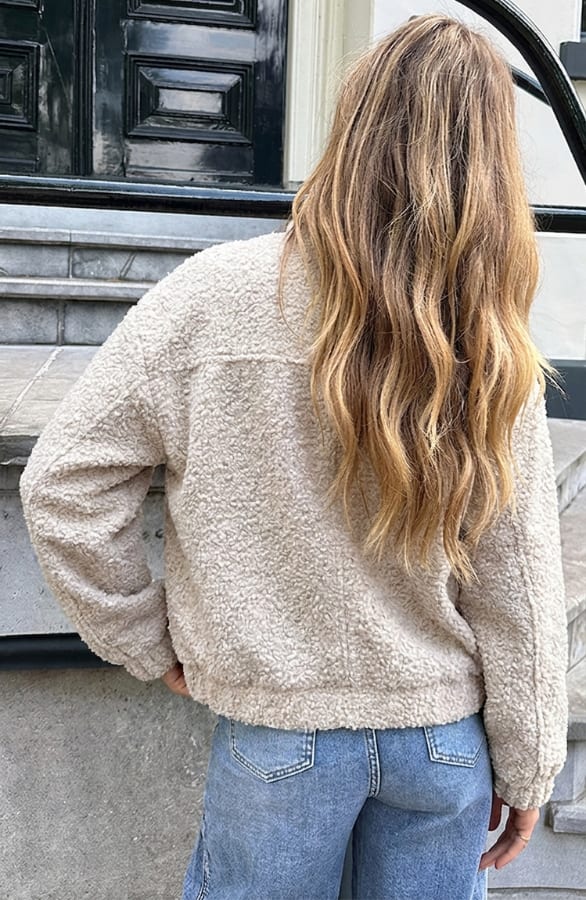 Boucle Bomber Coat Met Rits Beige – jassen, foto 5
