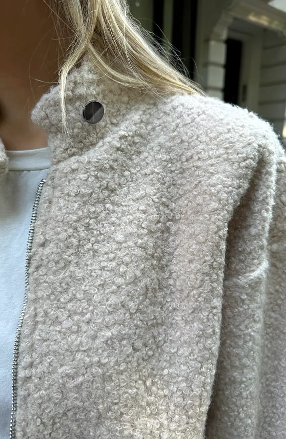 Boucle Bomber Coat Met Rits Beige – jassen, foto 7