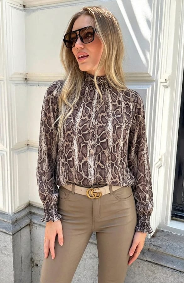 Col Blouse Snake Print Beige – blouses, foto 6