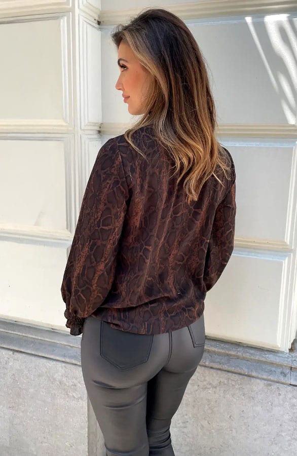 Col Blouse Snake Print Choco – tops, foto 5