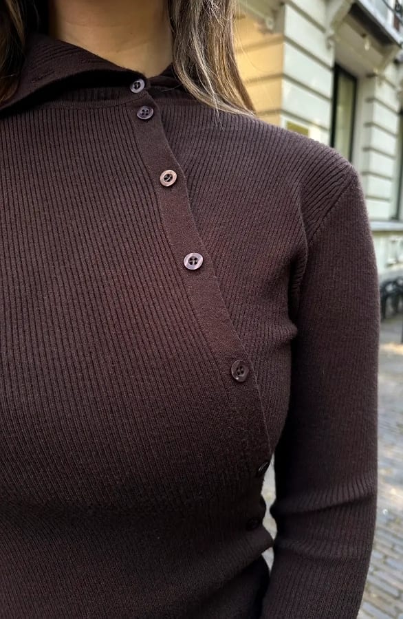 Favorite Rib Button Longsleeve Choco – truien, foto 8