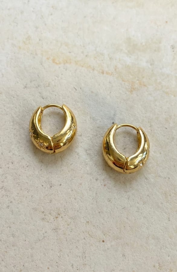 Gouden Chunky Hoop Oorbellen Met Sterren en Strass