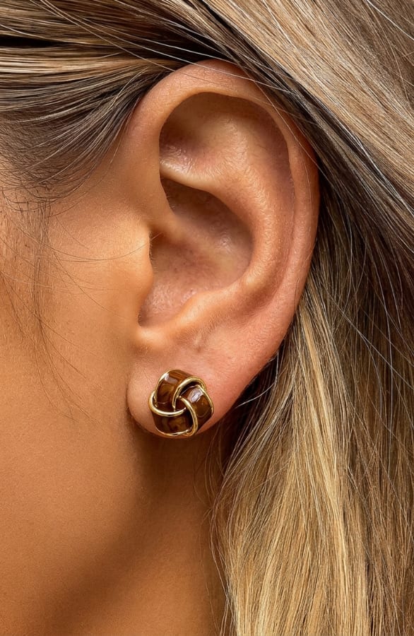 Gouden Hoop Oorbellen Met Resin Inlay Brown – alle accessoires, foto 2