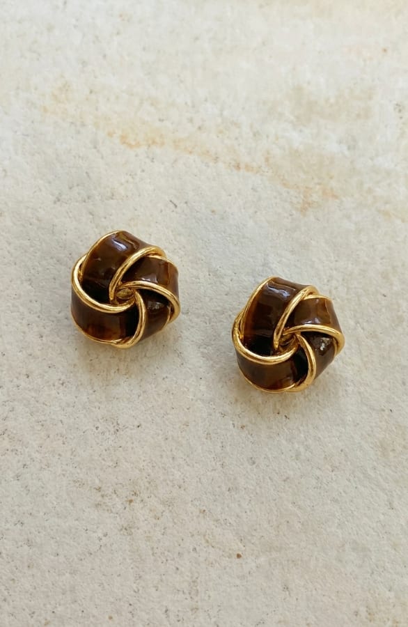 Gouden Hoop Oorbellen Met Resin Inlay Brown