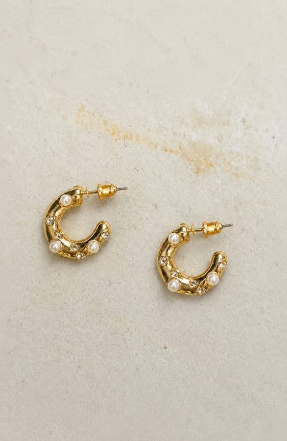 Gouden Ring Oorbellen Parels Met Strass