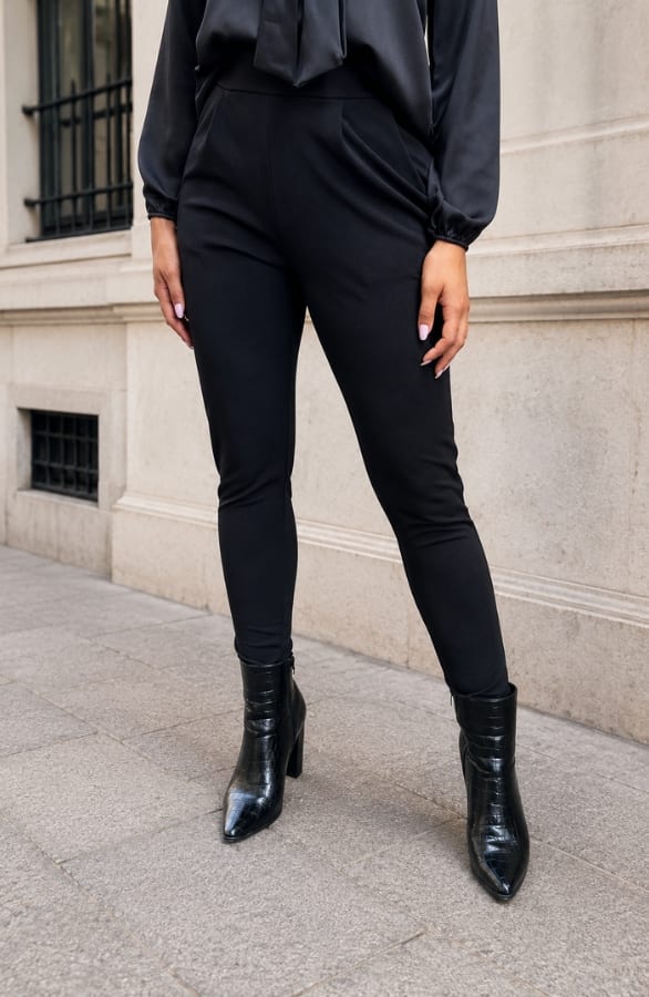 High Waist Pantalon Stretch Zwart