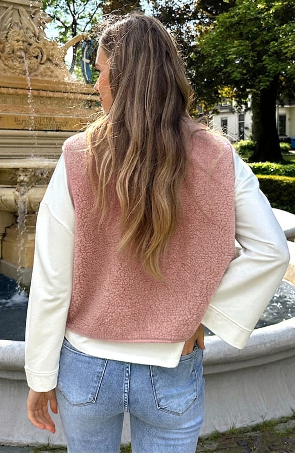 Italian Teddy Gilet Pocket Dust Roze – vesten, foto 6