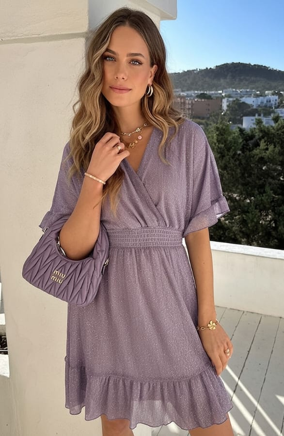 Luxe Lurex V-hals Jurk Paars – jurken, foto 5