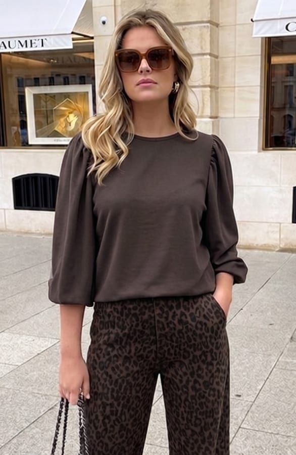 Mila Puff Sleeve Scuba Top Choco