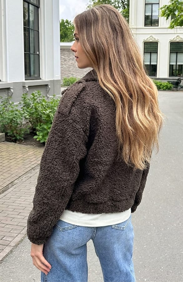 Oversized Boucle Jacket Met Rits Choco – jassen, foto 4