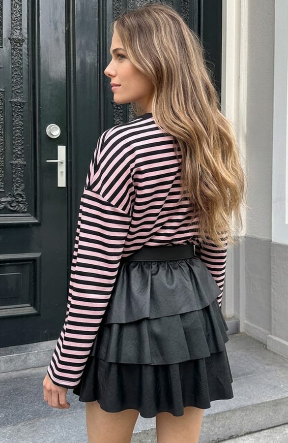 Oversized Streifen Top Baumwolle Dust Rosa Schwarz, Tops, Foto 3