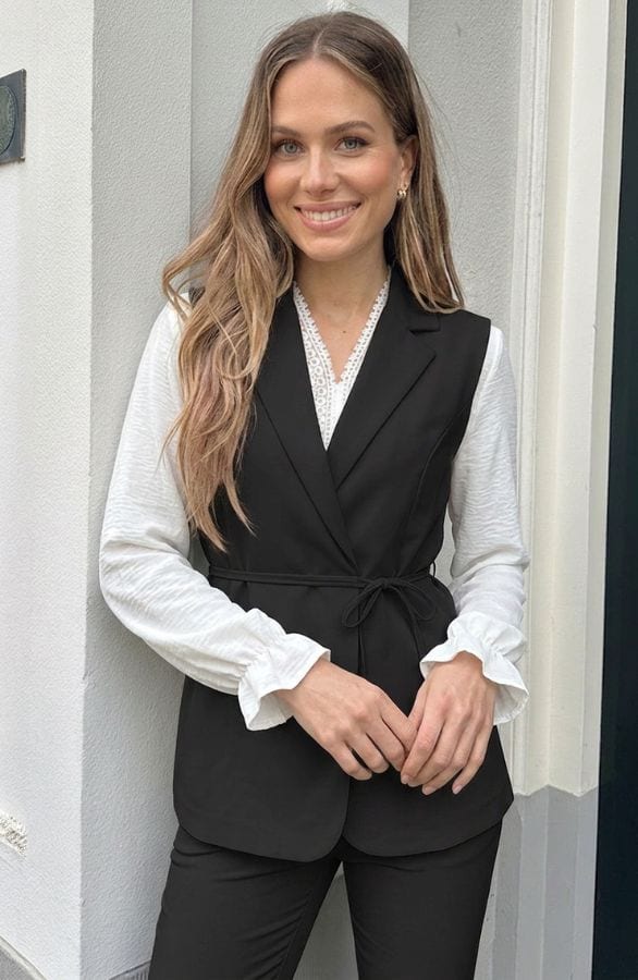 Shoulder Detail Wrap Gilet Zwart – vesten, foto 3