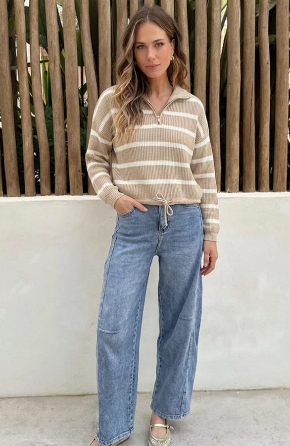 Strepen Knit Met Rits Beige Ecru – truien, foto 5