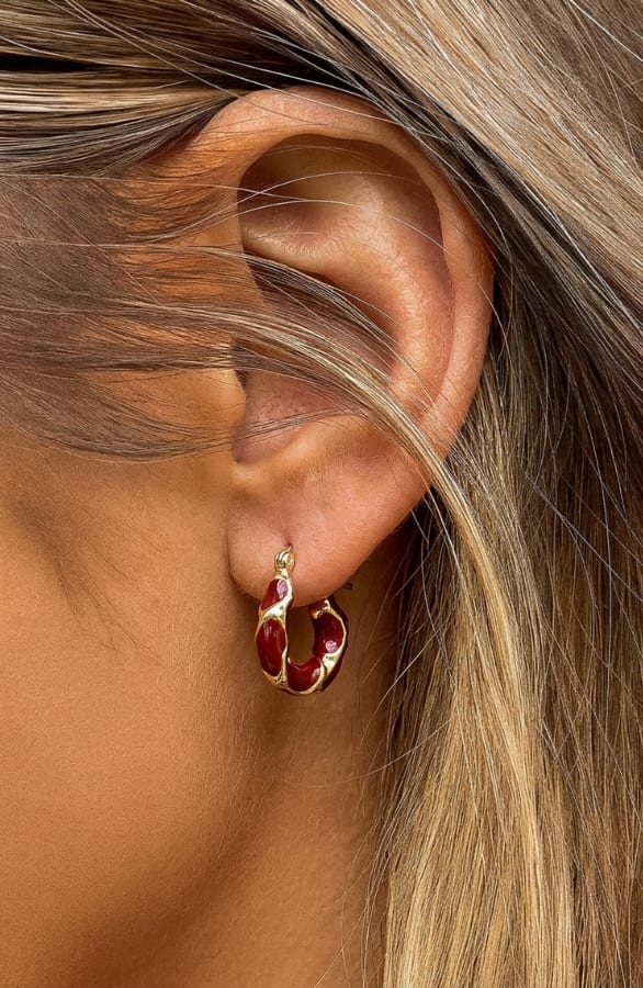 Vintage Oorbellen Gold Resin Met Strass Burgundy – alle accessoires, foto 2
