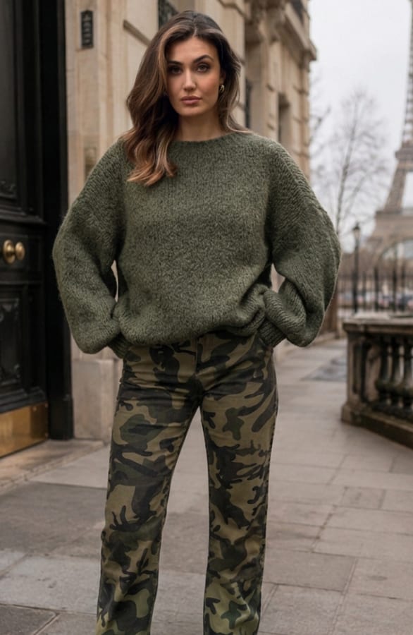 Wide Leg Jeans Camouflage Stretch FMH – flared broeken, foto 4