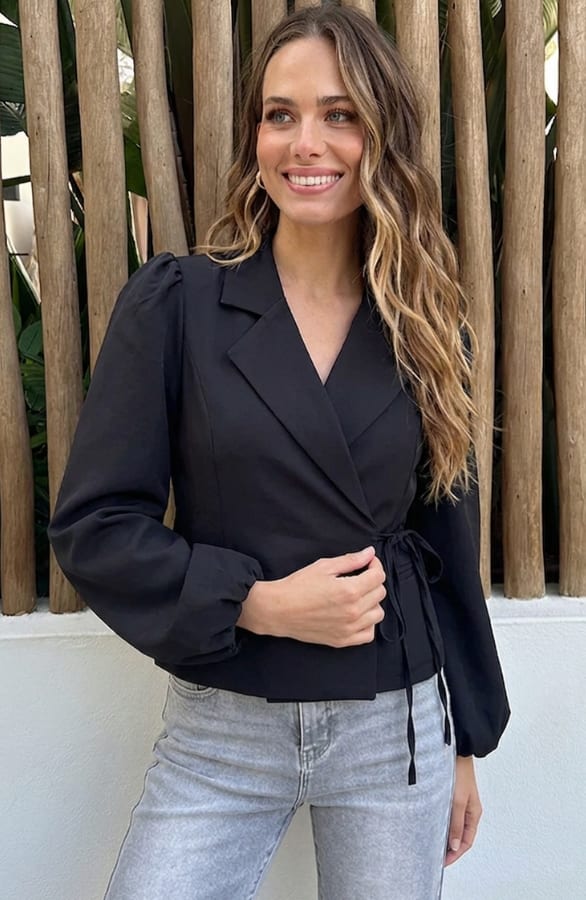 Wrap Blazer Puff Long Sleeve Zwart – blazers, foto 3