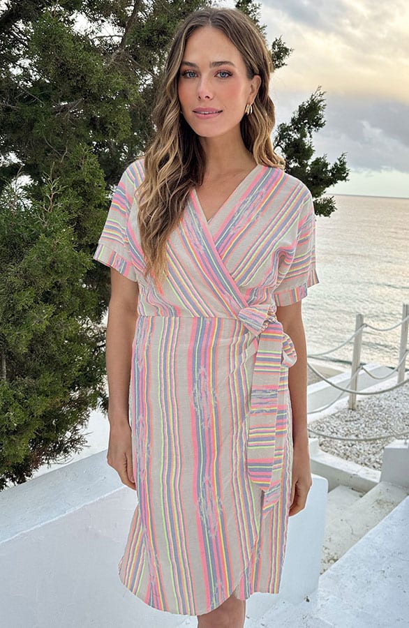 Wrap Jurk Gestreepte Print Neon – jurken, foto 5