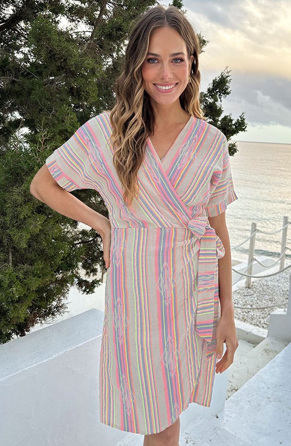 Wrap Jurk Gestreepte Print Neon – jurken, foto 6