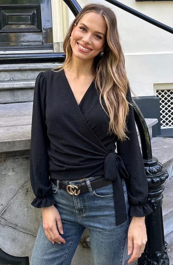 Wrap Longsleeve Blouse Zwart