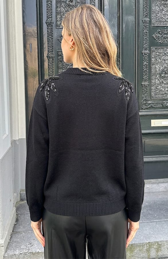 Beaded Shoulder Sweater Black – truien, foto 4