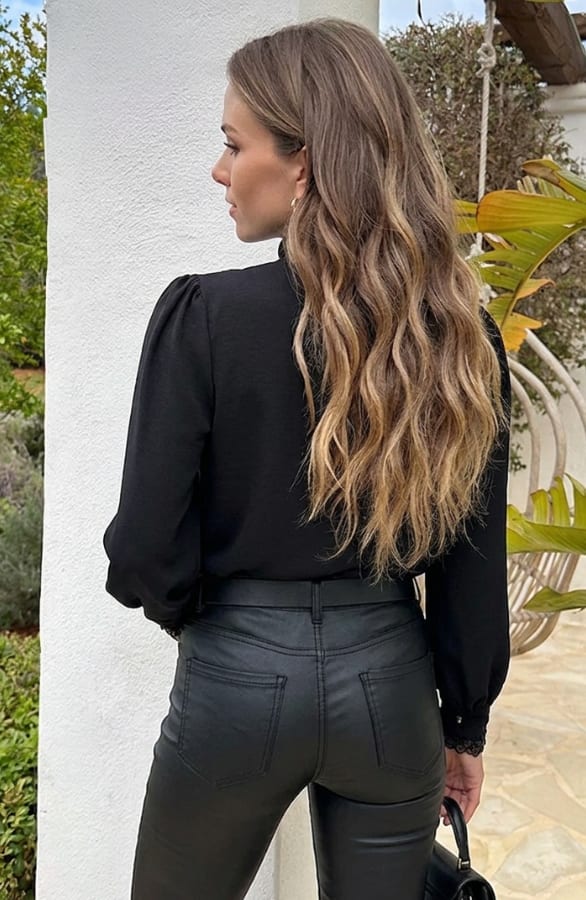 Col Blouse Met Kant Zwart – blouses, foto 3