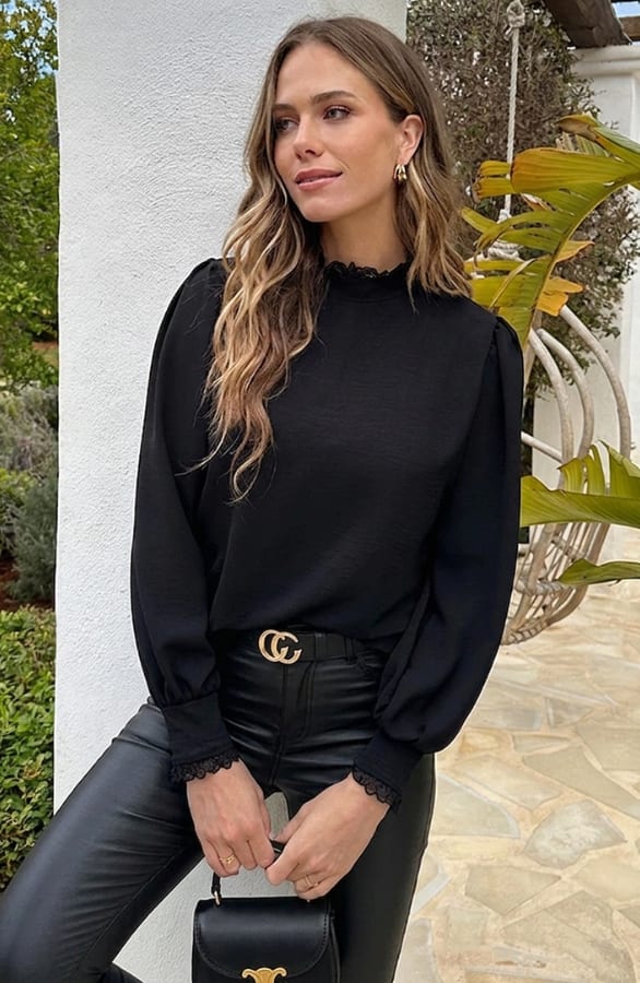 Col Blouse Met Kant Zwart – blouses, foto 4