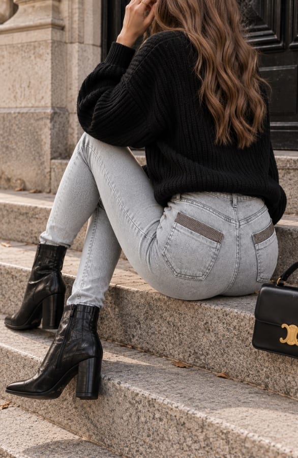 Denim Skinny Jeans Pailletten Grijs – spijkerbroeken, foto 4