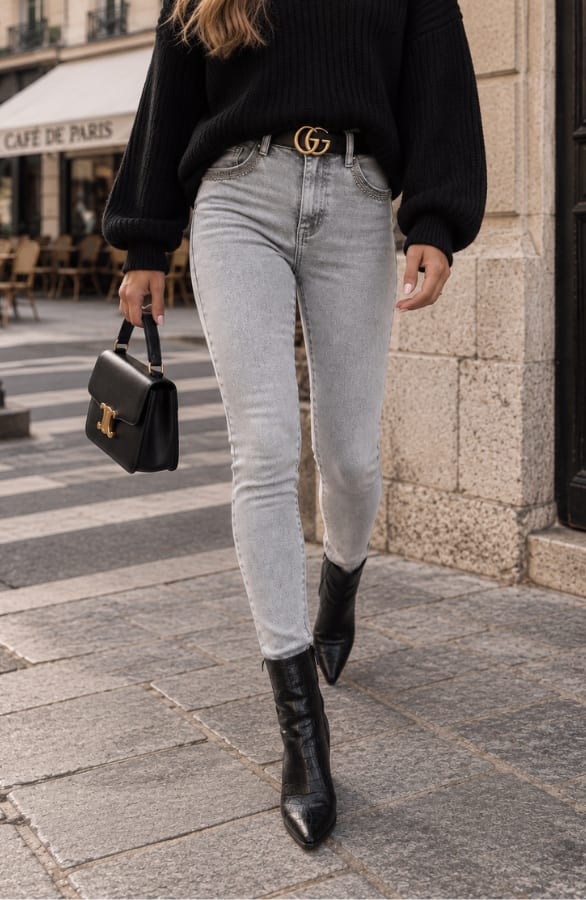 Denim Skinny Jeans Pailletten Grau