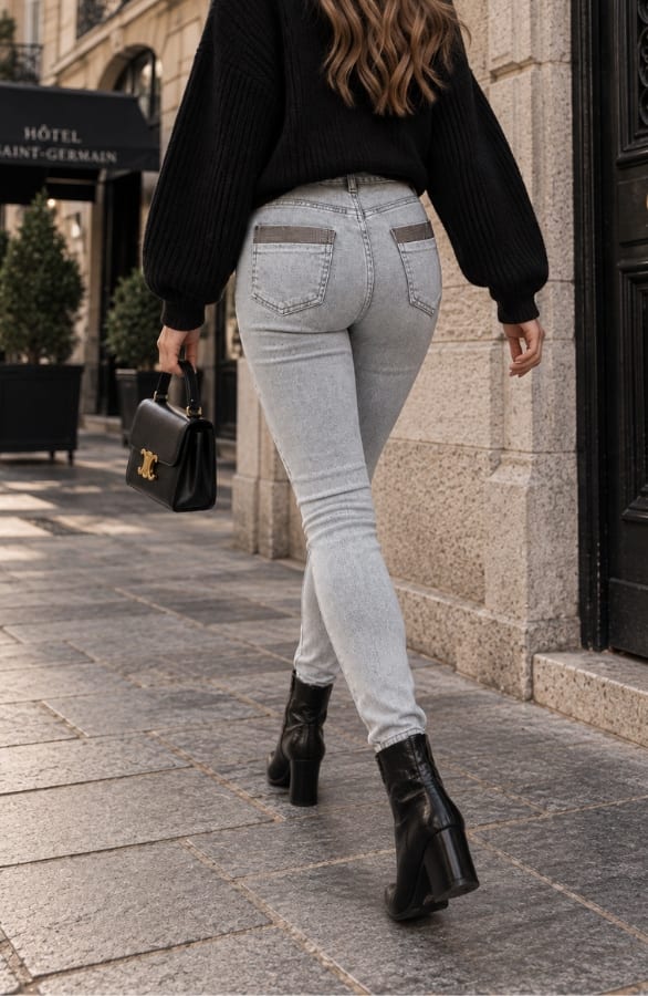 Denim Skinny Jeans Pailletten Grijs – spijkerbroeken, foto 3
