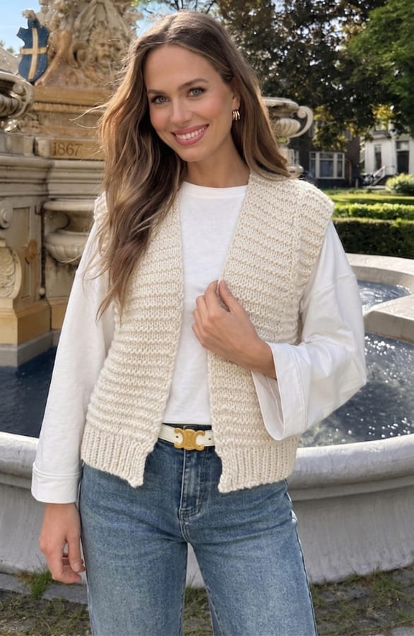 Gebreid Gilet Beige – vesten, foto 4