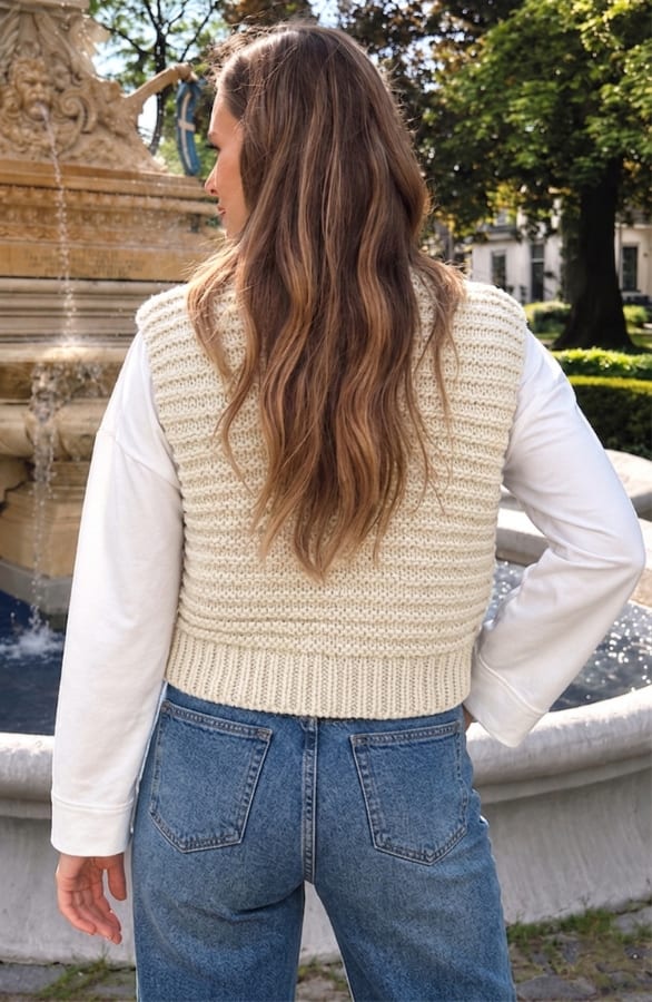 Gebreid Gilet Beige – vesten, foto 5