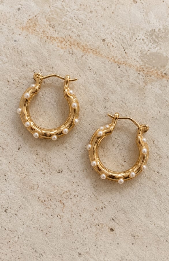 Gouden Chunky Oorringen Met Parels