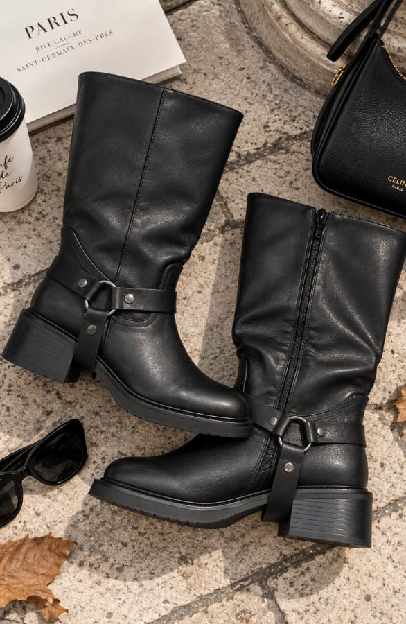 High Biker Boots Zwart Met Gesp – alle schoenen, foto 3