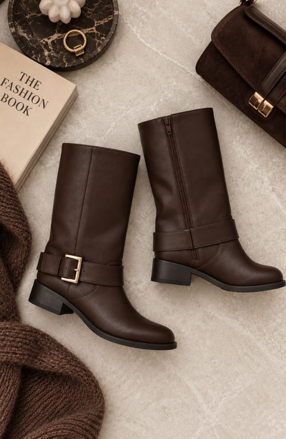 Hoge Riding Boots Met Gesp Choco – alle schoenen, foto 2