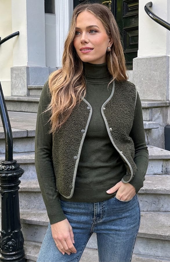 Italian Teddy Gilet Pocket Army