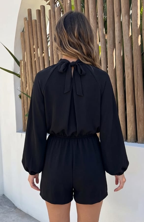 Ivy halter Playsuit Longsleeve Zwart – jumpsuits en playsuits, foto 3