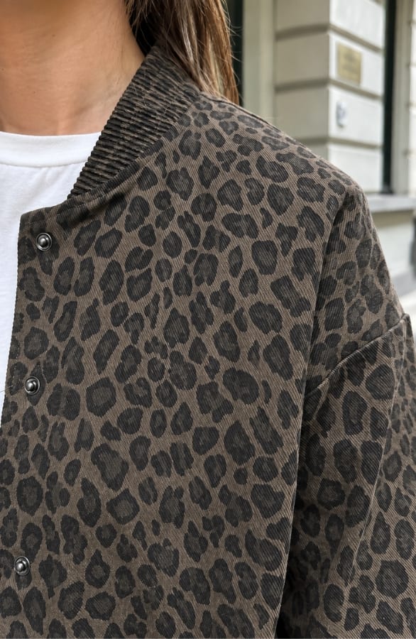 Leopard Denim Bomber Jacket Brown – jassen, foto 7