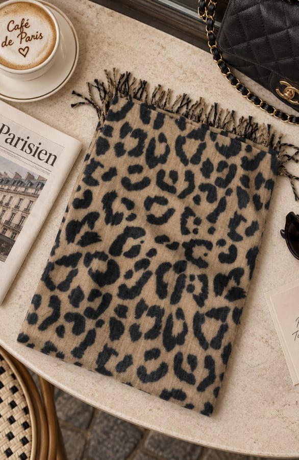 Leopard Sjaal Viscose Camel Black – alle accessoires, foto 2