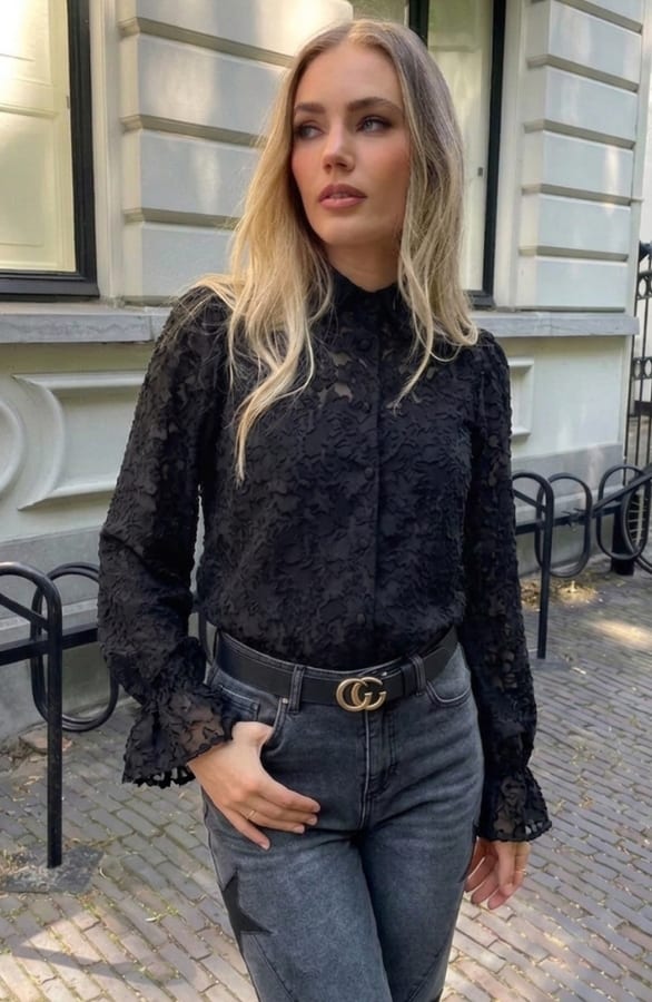 Lilly Floral Blouse Zwart