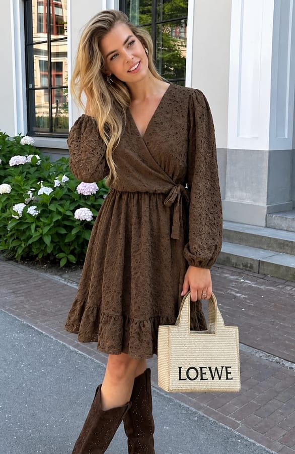 Luxury V-hals Jurk Soft Lace Choco