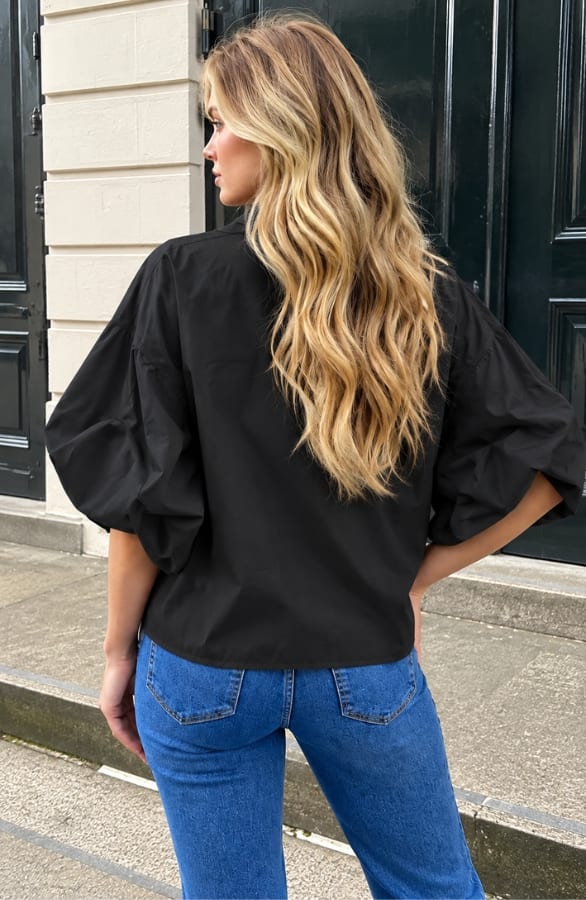 Oversized Batwing Blouse Katoen Black – blouses, foto 3