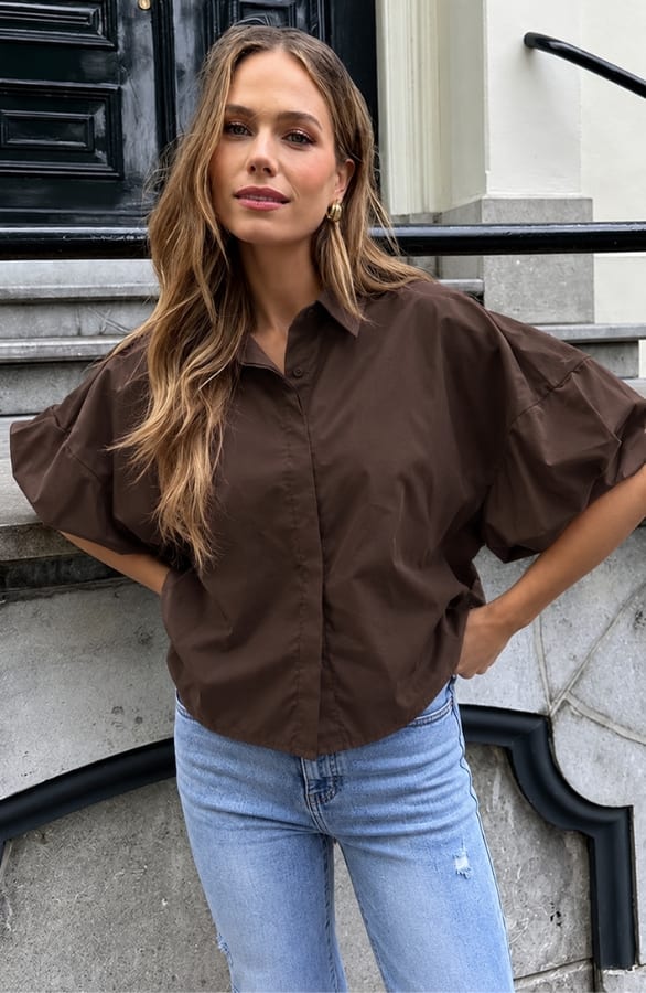 Oversized Batwing Blouse Katoen Choco – blouses, foto 5