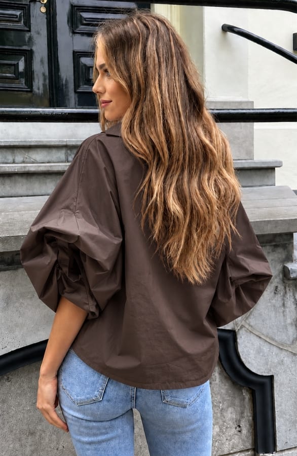 Oversized Batwing Blouse Katoen Choco – blouses, foto 3