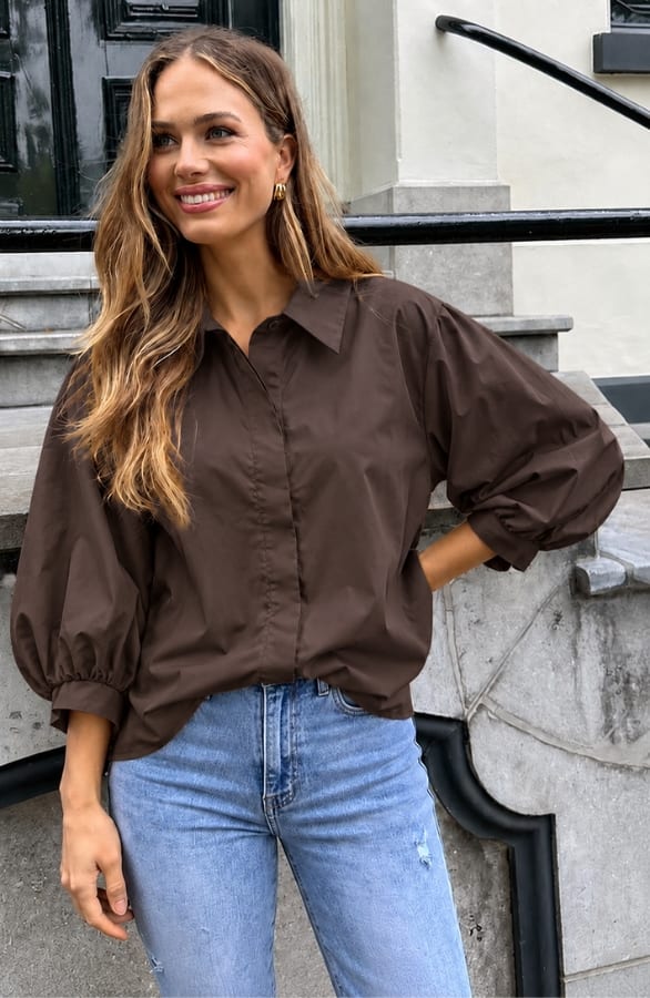 Oversized Batwing Blouse Katoen Choco – blouses, foto 2