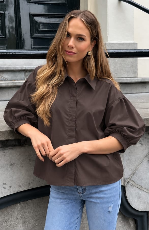 Oversized Batwing Blouse Katoen Choco – blouses, foto 4