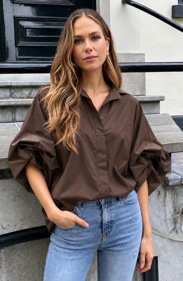 Oversized Batwing Blouse Katoen Choco