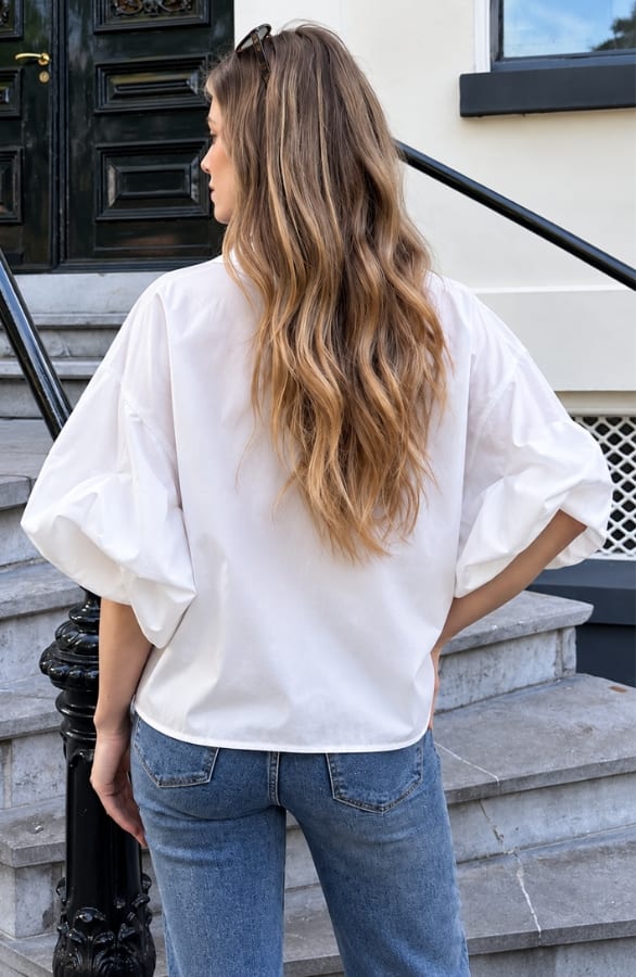 Oversized Batwing Blouse Katoen White – blouses, foto 2